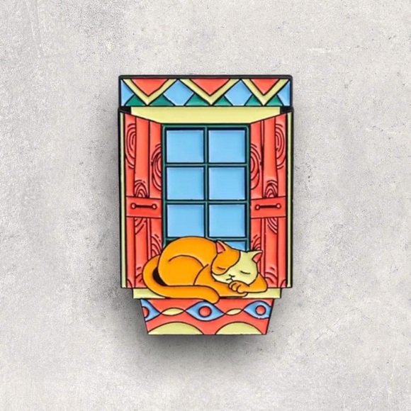 Jewelry - 3/$18 NEW Cat Sleeping Window Sill Scene Neon Enamel Pin Brooch